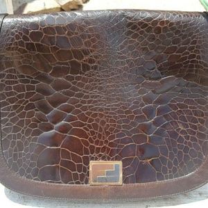 Vtg Rare 60s Alligator Fendi Brown Lambskin Bag
